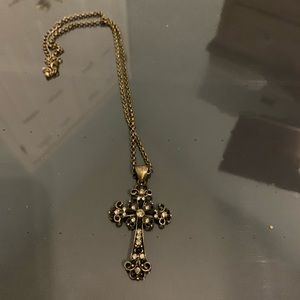Lia Sophia antique brass cross necklace, nwot